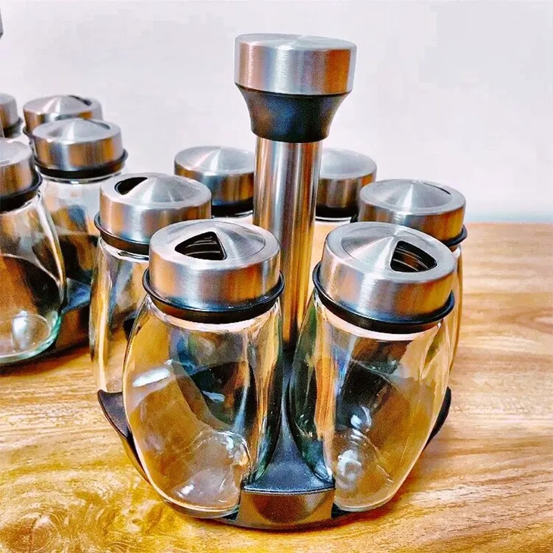 Seven-in-one rotating kitchen containing glass suit for seasoning bottle of seasoning bottle  