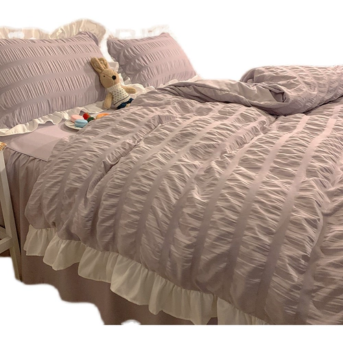 Хлопковый комплект, пододеяльник для принцессы, покрывало, простыня, популярно в интернете, 4 предмета, в корейском стиле, увеличенная толщина