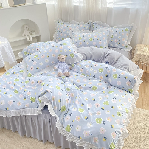 Свежий хлопковый комплект, покрывало, пододеяльник для принцессы, простыня, популярно в интернете, 4 предмета, в корейском стиле