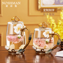 Enamel color water cup Womens summer flower tea cup Personal special teacup High-grade exquisite high-grade sense crystal glass