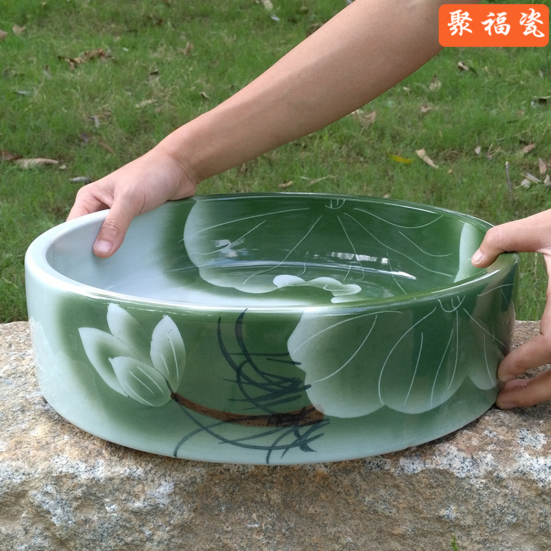 Jingdezhen ceramic flower pot narcissus flower pot hydroponic plant pot rockery pot turtle tank ceramic tank water lily bowl lotus pot