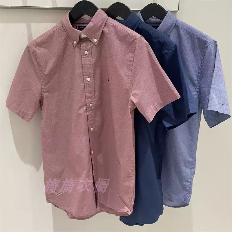 Tommy26 Spring and Summer New Men's Pure Cotton Poplin Houndstooth Fine Plaid Fitted Short-Sleeved Shirt Mw42443 Tommy26 Spring and Summer New Men's Pure Cotton Poplin Houndstooth Fine Plaid Fitted Short-Sleeved Shirt Mw42443