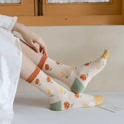 ພາກຮຽນ spring ແລະດູໃບໄມ້ລົ່ນໃຫມ່ Tulip Socks ດອກຂອງແມ່ຍິງກາງທໍ່ສາມມິຕິລະດັບດອກຫວານແບບ socks ແມ່ຍິງງາມ