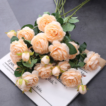 Upscale emulation Three-head foreign peony flower European-style home vase flower arrangement swing piece wedding decoration prop fake flower plastic