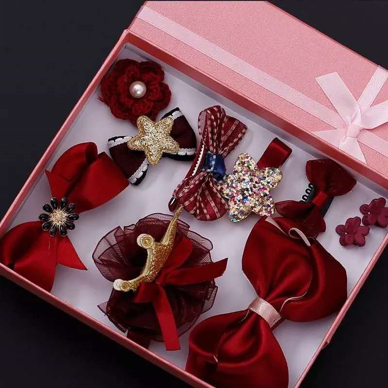 10 piece set children's hairpin net red hair accessories girls side clip princess baby hairpin little girl set New Year's headdress