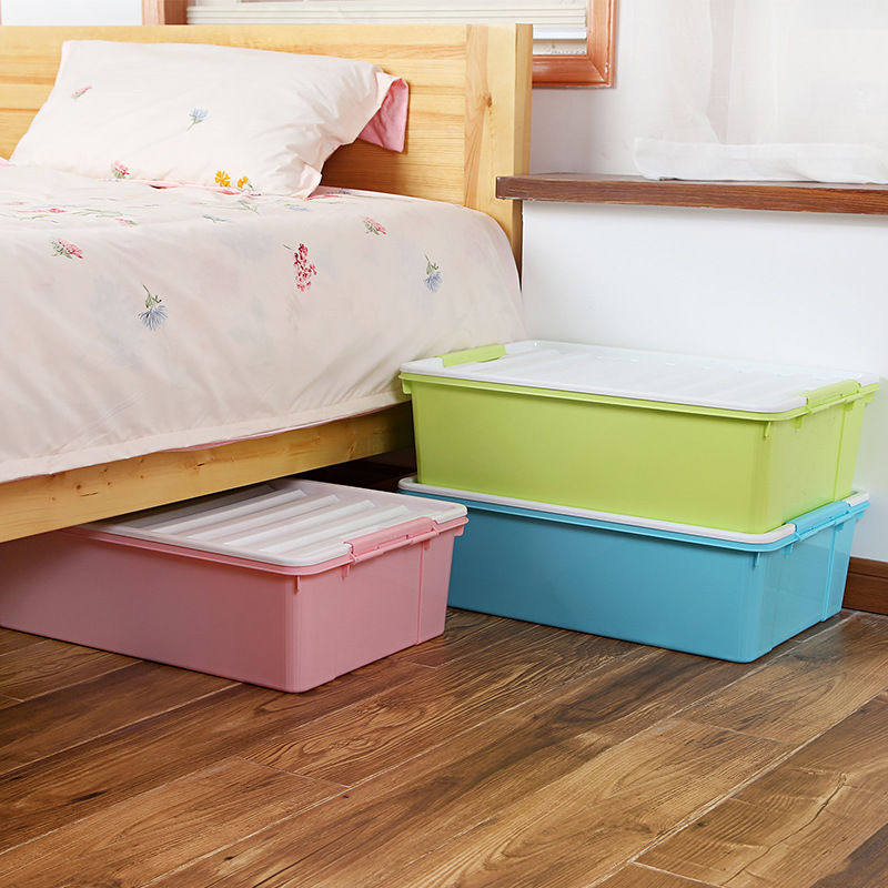 Large storage box thickened with cover under the bed household storage box flat rectangular plastic locker