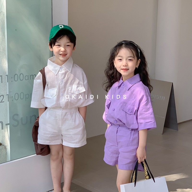 Okaidi French children's summer short sleeve shirt suit boys and girls new Korean version of casual shorts two tides