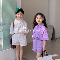 OKAIDI French children Summer short sleeve shirt suit men and womens new Korean version casual shorts Two sets ebb