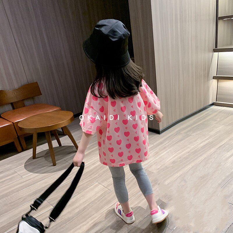 Okaidi French girls 2023 summer short sleeve T - sleeve children round the Han edition of pure cotton girls summer dress blouse