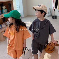 OKAIDI French children short sleeve sports suit 2022 Summer men and women children clothing pure color casual shorts Two sets
