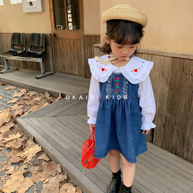 Okaidi French girl 2022 new spring and autumn cowboy baby dress girl baby baby dress baby dress relaxed dress