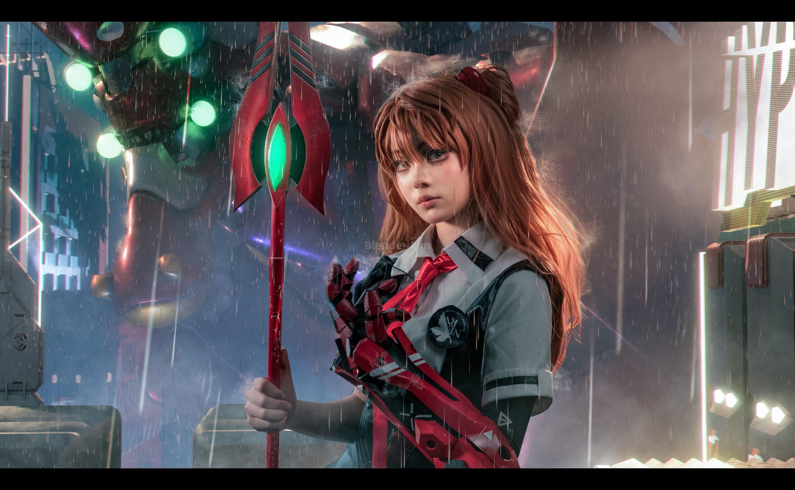 【Blender+PS】明日香下雨二号机氛围场景-魔酷网