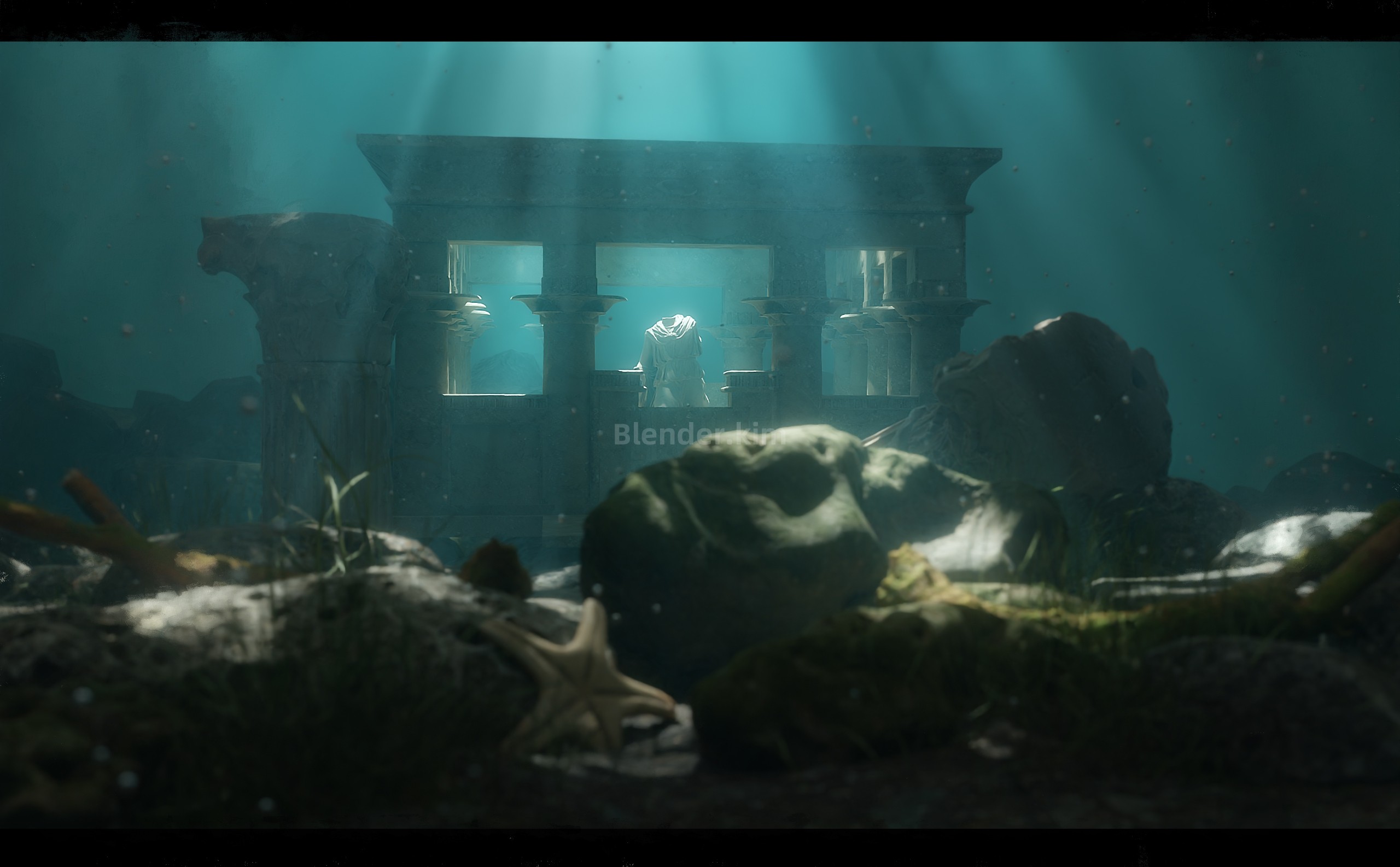 【Blender+ps】废墟小神庙水下场景-魔酷网