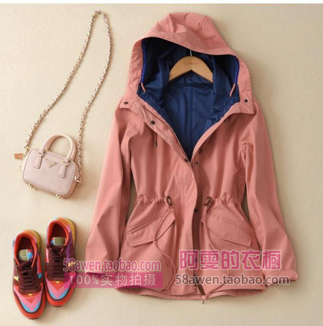 Chất lượng tốt nhất quán! Thực tế so sánh với áo Jacket! Windproof và không ướt dây kéo eo áo khoác nữ ngắn áo gió áo khoác kaki nữ
