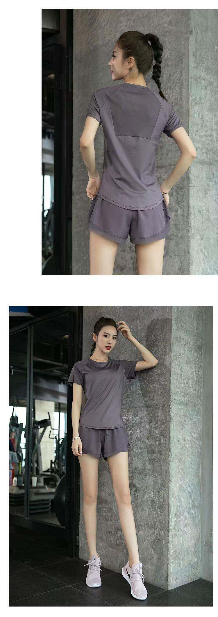 Одежда для йоги 运动套装女夏季薄款宽松大码短袖速干上衣专业健身房晨跑步瑜伽服 OTHER