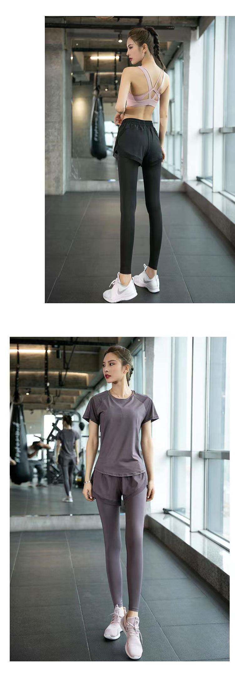 Одежда для йоги 运动套装女夏季薄款宽松大码短袖速干上衣专业健身房晨跑步瑜伽服 OTHER