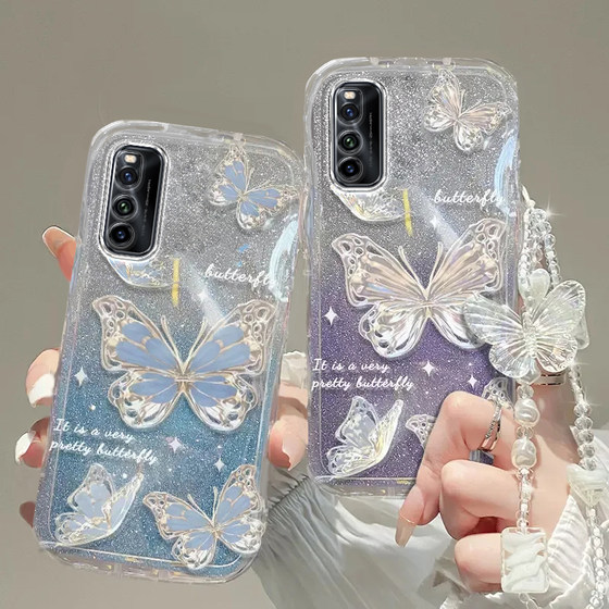 IQOOz1 mobile phone case IQOO z1 transparent z3 soft z5 set X all inclusive z6 love-cool iqoo anti-fall z7 cute pro trendy i luxury z8 high-end z9 butterfly turbo bracelet + glitter pink men and women IQOO
