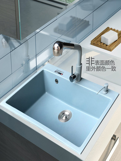 雾霾蓝石英石水槽厨房配搭洗菜盆洗手池台下台上安装厚重手工新品