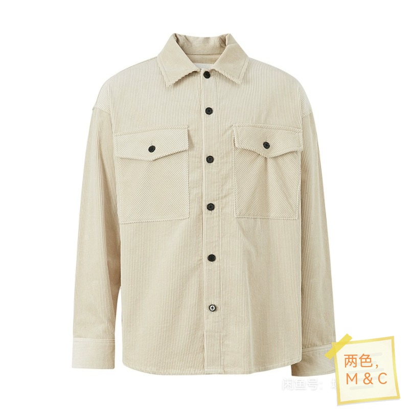 100% Cotton, Coarse Corduroy, Loose Fit, Drop Shoulder Shirt, Trendy, National Style