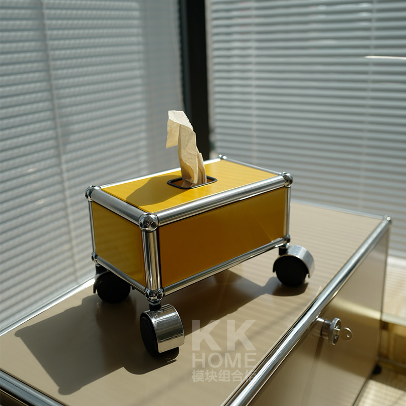 In minimal modern air stainless steel module box tissue box with wheel