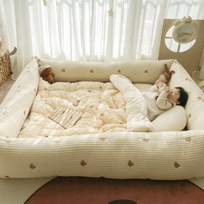 Pure Cotton Quilted Bear Crib Bumper – Safe & Washable - Detail image 3