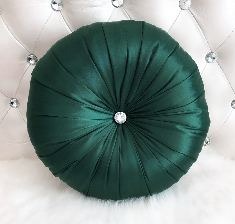High-end simulation silk tribute satin round pillow plus flower crystal buckle pumpkin pillow punch special limited edition sales