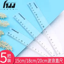Haiwen High Penetration With Wave Wire Ruler 15cm Students Transparent Painting Grid Ruler Children Plastic Multifunction Graduated Scale