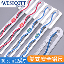 US WESTCOTT Weiska American metal aluminum alloy ruler 12-inch 30cm double scale rounded angle ruler
