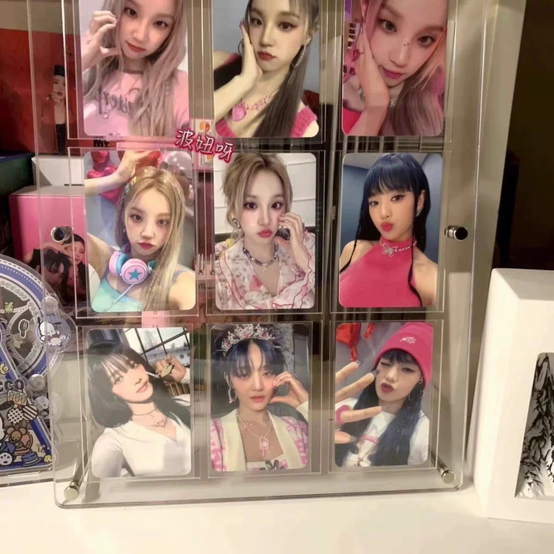 Nine-Grid Photo Frame, Double-Sided Transparent Magnetic Display Stand, Polaroid 3inch Stand, Storage DIY Small Card Display Rack