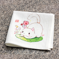 Advanced custom name primary school student handkerchief small square towel ancient style portable handkerchief cotton cotton sweat absorption cute vitality cat