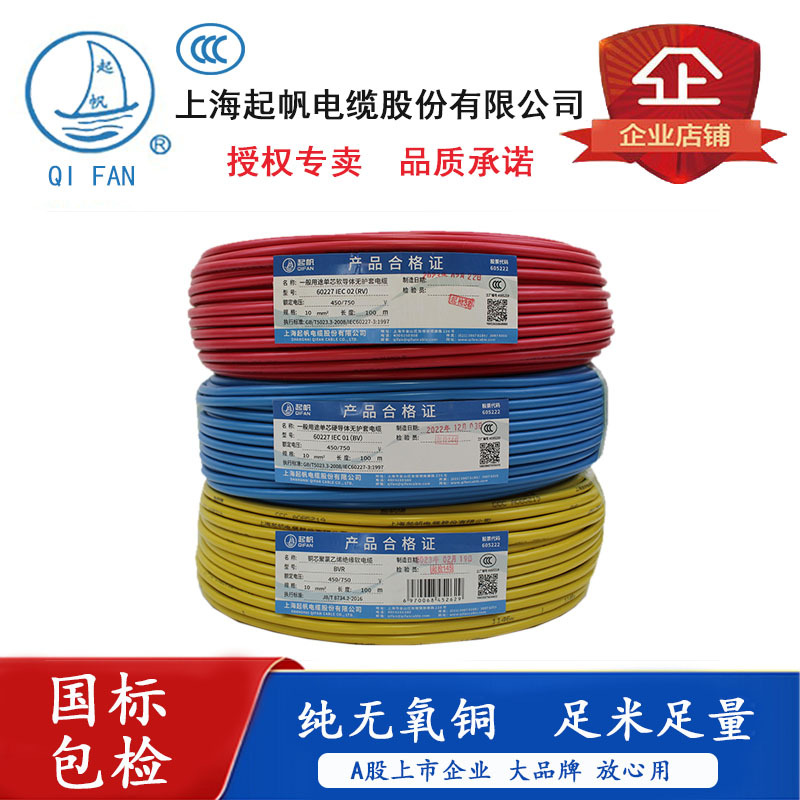 Qifan Electric Wire Single Core Hard Copper Wire Bv10 16 25 35 50 70 95 Square Multi-Strand Flexible Wire Bvr Rv