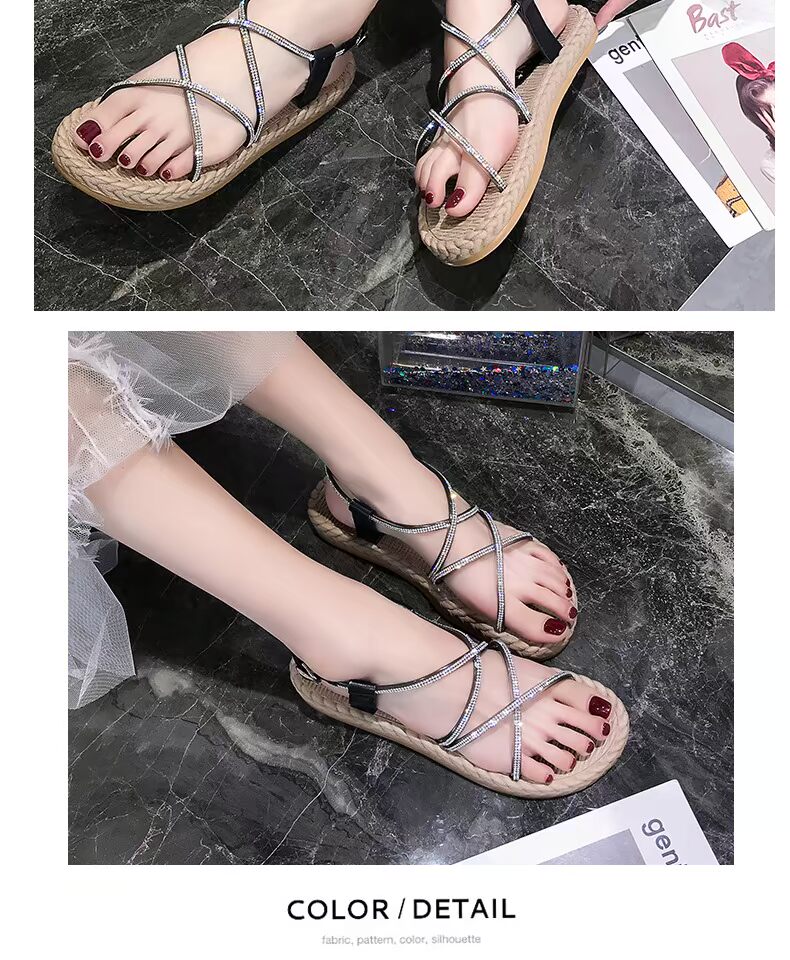 Mùa hè 2019 dép mới in hoang tiên gió gió đỏ siêu thời trang sinh viên rhinestone phẳng giày nữ triều - Sandal giày sandal nữ đi học