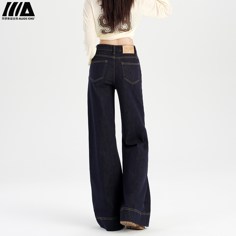 アメリカンデニムブルーオリジナルカラーワイドレッグジーンズレディース2025春新作ルーズスリムフィットフレアパンツ