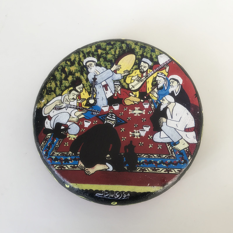 Xinjiang Customs Bull Leather Colored Drawing Characters Hand Drum Folk Musical Instruments Stage Props Restaurant Decoration and Beef Leather Drum-Taobao