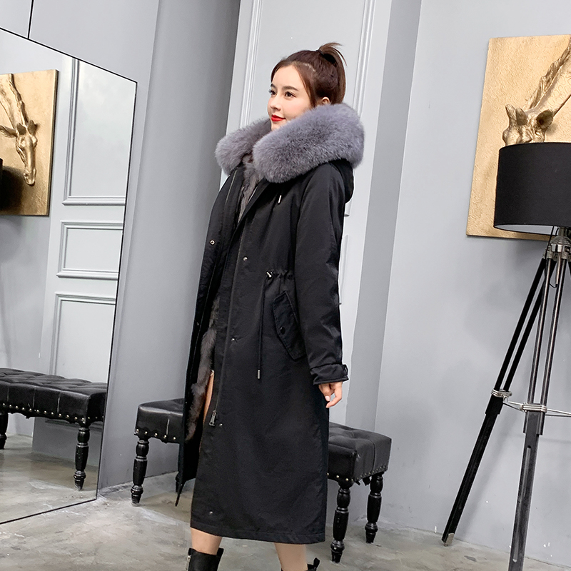 Removable Henning Fur Coat 2019 Winter Pie vượt qua nữ Trong dài Fox tóc Bên Trong đầu gối Coat