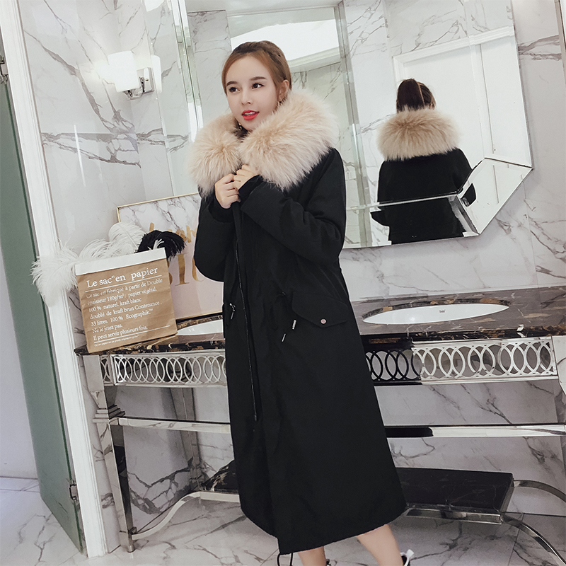 Removable Henning Fur Coat 2019 Winter Pie vượt qua nữ Trong dài Fox tóc Bên Trong đầu gối Coat