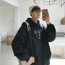 Autumn and winter hooded plus velvet sweater men Korean loose trend lazy wind cec Joker couple casual jacket