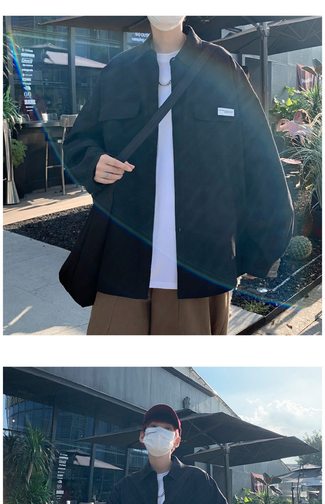 日系cityboy翻领衬衫男春秋季宽松百搭简约纯色外套帅气工装上衣详情17