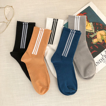 Winter socks for men and women Korean version of Harajuku college style sports black hip hop Tide brand personality stripe stockings