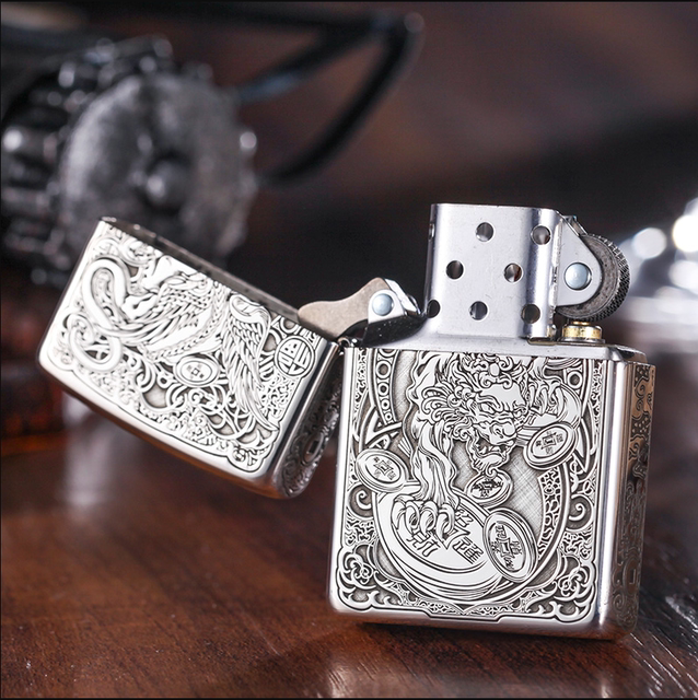 Genuine zippo lighter sterling silver Lucky Pixiu American original zppo genuine men's lettering gift collection