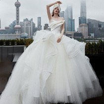 2021 new temperament thin bride bandeau main wedding dress forest super fairy dream luxury high-end big tail simple