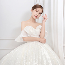 Light luxury main wedding dress 2020 new temperament one-shoulder bridal dress forest dreamy thin luxury starry sky trailing