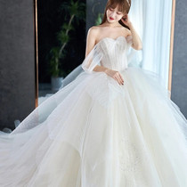 Light main wedding dress 2021 new bride one-shoulder French small man trailing Mori super fairy simple temperament