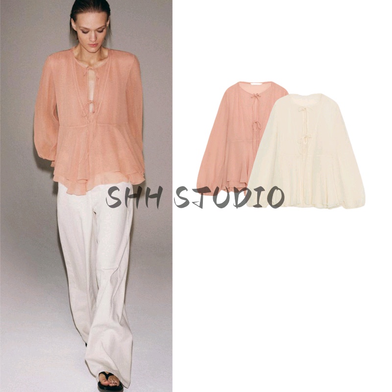 Spring New Women's Clothing Bow-Tie Tie-Neck Long-Sleeved Layered Decorative Asymmetrical Shirt 6895074