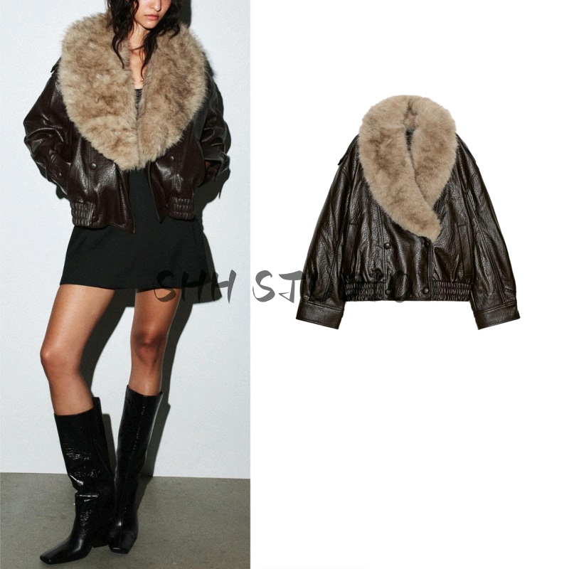 New Autumn and Winter Women's Fashion Casual Detachable Fur Collar Biker Style Pu Faux Leather Jacket 4341853