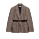 New winter women's lapel long-sleeved shoulder pads and belt herringbone twill suit jacket 4387263