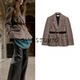 New winter women's lapel long-sleeved shoulder pads and belt herringbone twill suit jacket 4387263