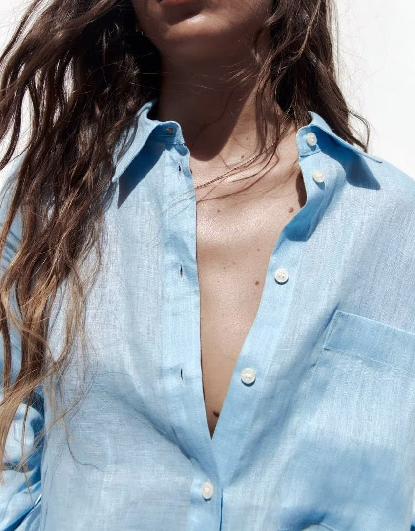 315g Weight Long Sleeve Sleeve Length Single Breasted Placket Type Regular Sleeve Sleeve Type Cotton and Linen Fabric Type Long Top Length Blouse Tops Type Daily Occasion Shirt Collar Neckline Loose Fit Type Solid Color Pattern Summer, Spring Season Women's Gender Casual Style Wholesale Women's Casual Solid Color Long Sleeve Blouses 6