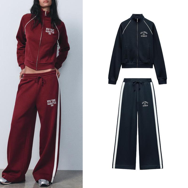 Printed Velvet Sweatshirt Jacket 1131849 Side Striped Fleece Jogger Pants 1131850