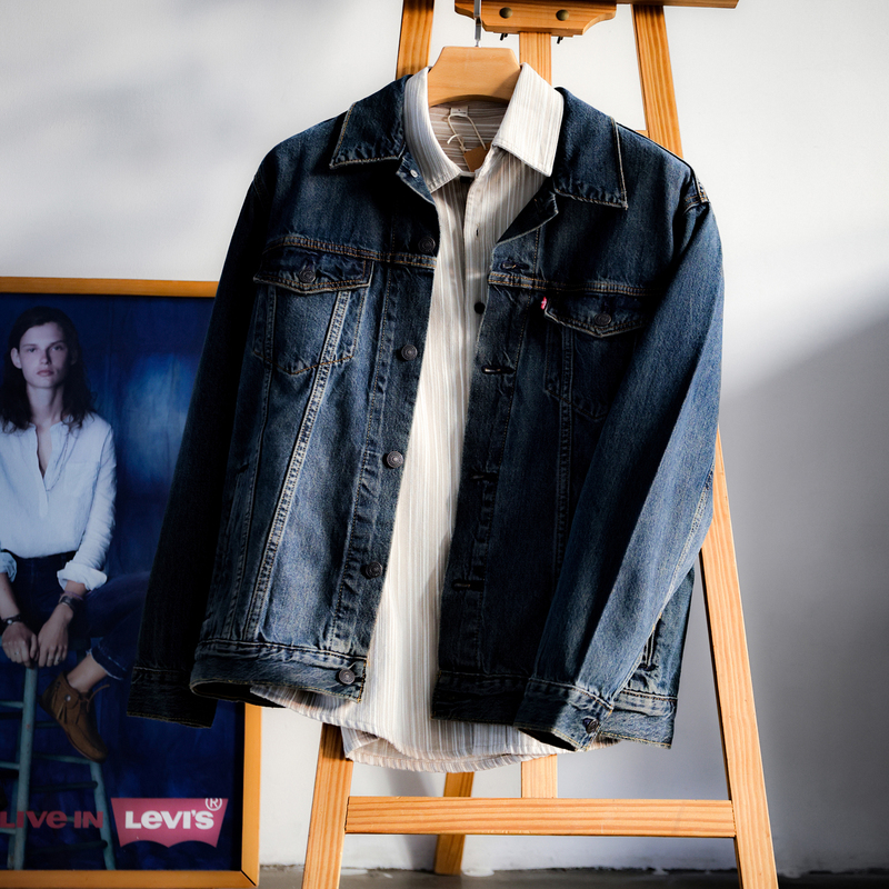 American Version of Authentic Levis Vintage Washed Distressed Denim Jacket Men's Fashion Trendy Coat